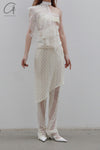 Un Morceau elastic lace oblique blooming half skirt UM231XZ11 light yellow PUM40